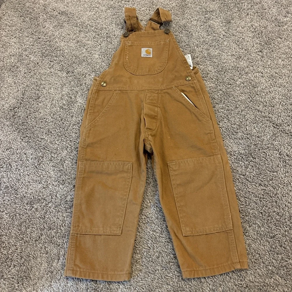 Carhartt Toddler Brown Duck Bib Overalls  Y36 BRN Double Knee 2T (2 Toddler)